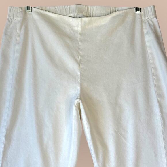 J.Jill Linen Stretch Cropped Lounge Pants Pullon Straight Leg Slit Hem XL White - Picture 5 of 14